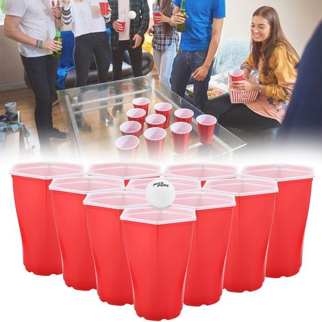 Set mit 18 roten Hexcup-Bechern für Beer Pong, ein festliches Partyspiel wiederverwendbare, robuste Plastikbecher für Partys und Getränke mit Freunden. (1/5)