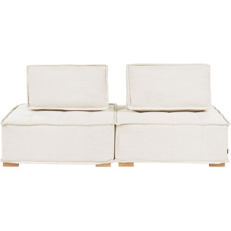 Sofa Off-White Fabric Upholstery Solid Wood Legs 2 Seater Modular Modern Quilted Seat Living Room TIBRO (1/5)