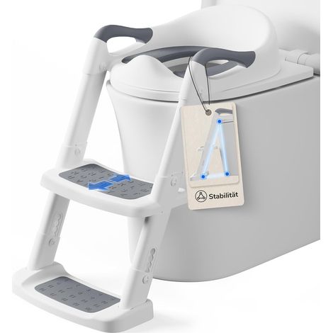 Reducteur Toilette Enfant Rehausseur Toilette Enfant avec Marche, Réducteur Toilette Enfant avec PU Coussin Moelleux, Adaptateur Toilette Enfant, Siege Toilette Enfant de 1 à 7 ans (Gris) (1/5)