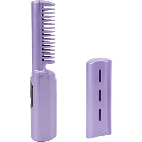 Peigne lisseur sans fil compact rechargeable par USB, brosse lissante portable idéale pour les voyages et une utilisation quotidienne (violet) (1/5)