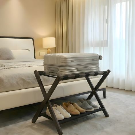 Bambus-Kofferständer mit Ablagefach – klappbar, bis 50 kg belastbar, platzsparend & leicht für Schlafzimmer, Hotel & Gästezimmer,Braun (1/5)
