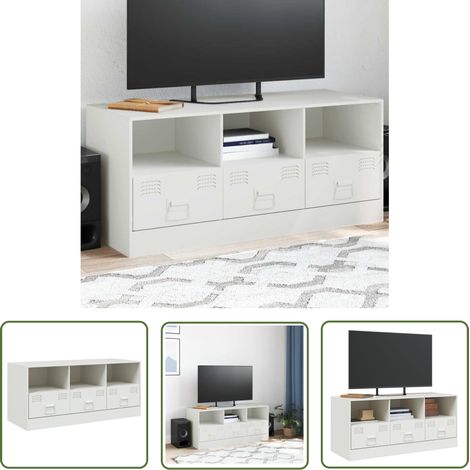 The Living Store TV-Schrank Weiß 99x39x44 cm Stahl - TV-Schrank - Fernsehtisch - Weißes Möbelstück - Regal - Aufbewahrung (1/5)