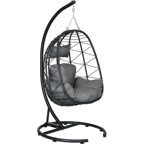 Poltrona sospesa in rattan con struttura, cuscini e copertura impermeabile, 150 kg (1/5)