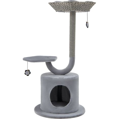 Albero per gatti con telaio curvo in metallo tiragraffi, Torre per gatti di taglia grande e piccola alta 106cm Grigio (1/4)