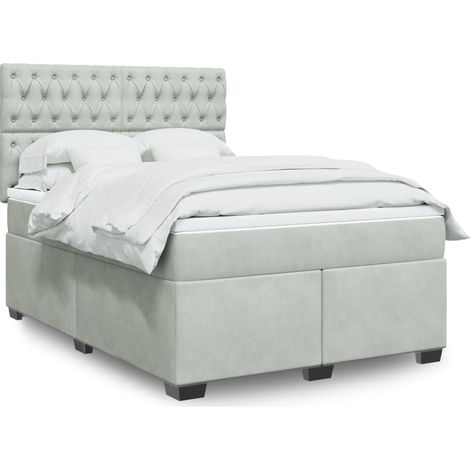 Boxspringbett mit Matratze Hellgrau 140x200 cm Samt (1/5)