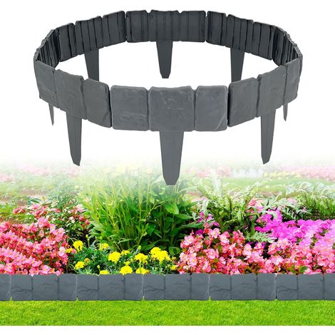 10 Pcs Bordures de pelouse Gris 2,5 m Aspect Pierre Bordure de pelouse à emboîter Villa scandinave Cour extérieure Décoration de pelouse Palissade de Jardin