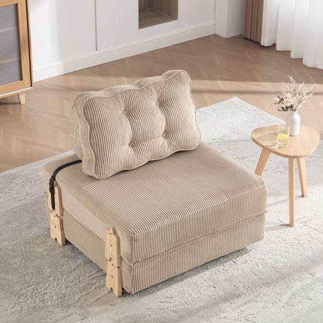 Schlafsessel, klappbar, wandelbar zum Bett, ergonomische Rückenstütze, Cord, khaki (1/5)