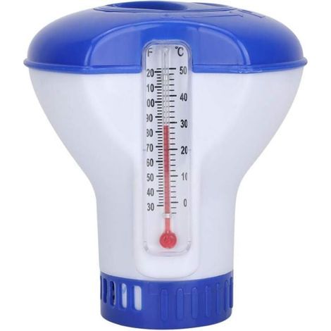 Flotteur de chlore de piscine pour pastilles de chlore, diffuseur de chlore flottant avec thermomètre d'eau de piscine, flotteur de pastilles de chlore de piscine durable, adapté au nettoyage des (1/4)