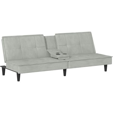 vidaXL Divano Letto con Portabicchieri in Velluto Grigio Chiaro (1/5)