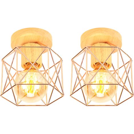 (2PCS) Plafonnier Moderne Lampe De Plafond Vintage Luminaire Plafonnier Rétro Abat-Jour Cage En Métal Pour Café Couloir Chambre Cuisine Salon Or Rose (1/5)