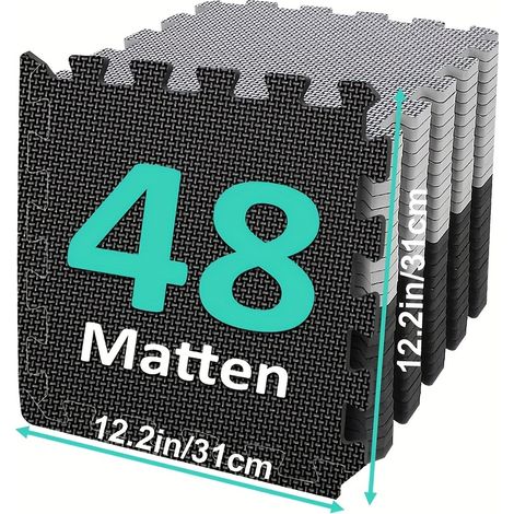 Tapis Puzzle Gym Mousse EVA 30x30cm – Lot de 48 Dalles. Sol Revêtement Salle de Sport. Modèle (Noir/Gris). (1/5)