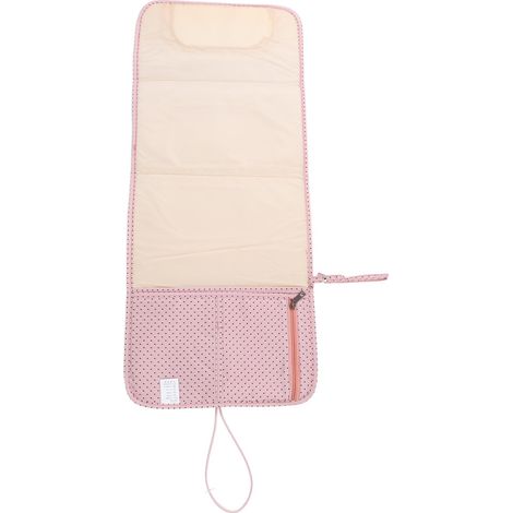 Matelas à langer portable en nylon confortable, multifonctionnel et imperméable, idéal pour les voyages et la maison, à pois roses. (1/5)