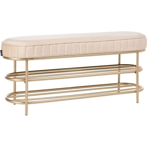 Banc Glamour en Velours Rembourré avec Rangement pour Chaussures et 2 Étagères Beige Vergennes (1/5)