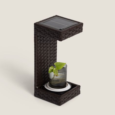 LED-Tischlampe Solar Außen Rattan Agra Dunkelbraun