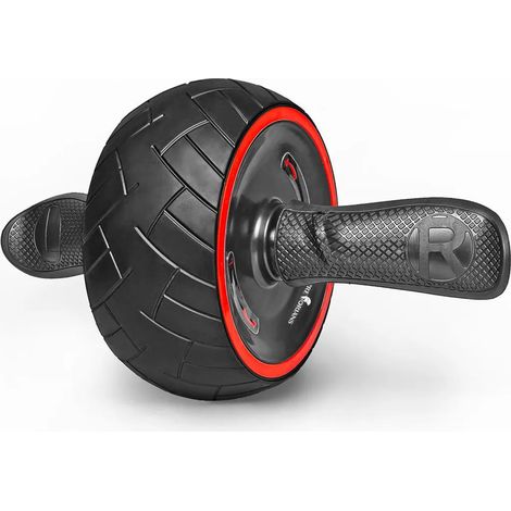 Rouleau abdominal pour l'entraînement musculaire, la remise en forme à domicile et le Pilates, avec tapis antidérapant, rouge. (1/5)