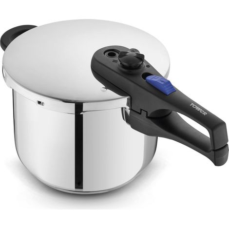 Tower T920004S6L Express Pressure Cooker with Bakelite Lid Lock System, Visual Pressure Indicator, 6 Litre, Stainless Steel (1/5)