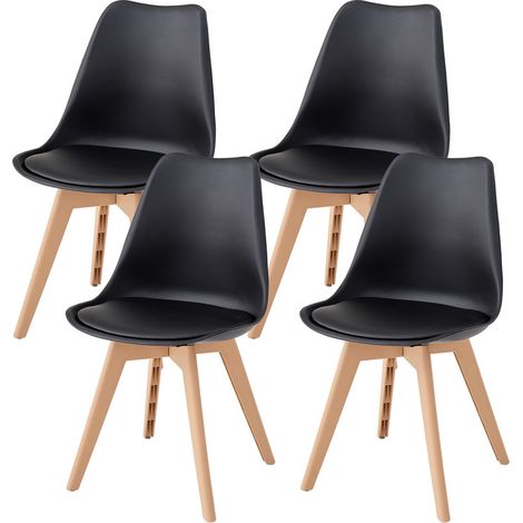 Wokaka - Set di 4 sedie da pranzo - Design scandinavo - Sedie nere, gambe in polipropilene