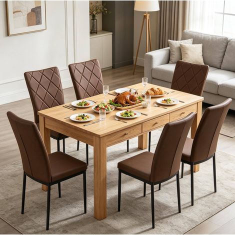 Sedie da pranzo schienale alto in similpelle marrone scuro set da 4 HAVRYA (1/5)