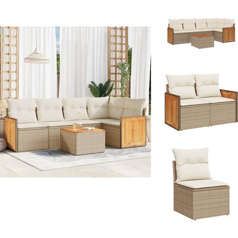 6-tlg. Garten-Sofagarnitur mit Kissen Beige Poly Rattan - Gartenmöbel Set - Rattan Möbel - Outdoor Lounge - Esstisch - Sofasatz (1/5)