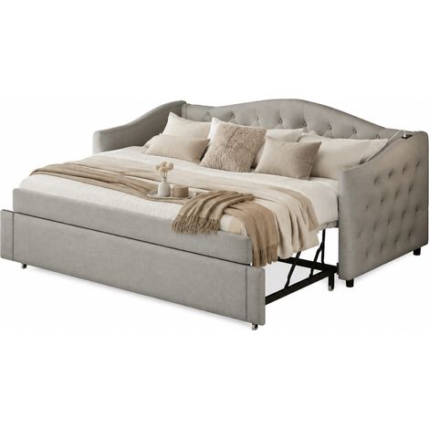 Canapé-lit convertible 90x200 cm avec port USB, style capitonné, sommier à lattes, couchage d'appoint pour chambre et salon, gris, gain de place, CHICFURN (1/5)