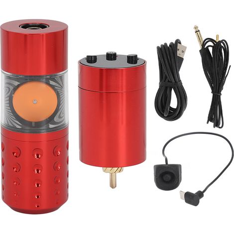 Tatouage Machine 2-en-1 sans fil 1300mAh rechargeable, moteur sans noyau 3.5mm course 12V 10000RPM, stylo rotatif rouge pour tatouage professionnel. (1/5)