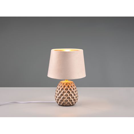 LED Retro Tischleuchte mit Samtschirm in Beige/Gold, Höhe 27cm (1/5)