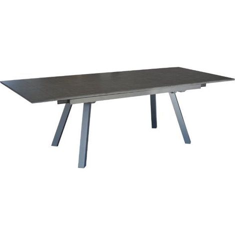 Table de jardin extensible 150/200/250 x 90 cm – Aluminium HPL – 6 à 10 personnes – Épaisseur lames 5 mm – Couleur graphite – Proloisirs
