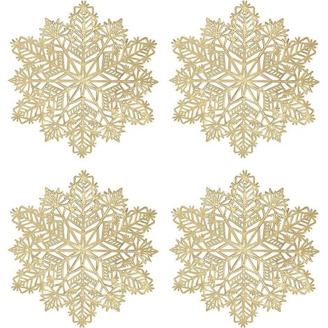 Des dessous de verre décoratifs en forme de flocons de neige, des sets de table rouges pour la table de la cuisine, idéaux pour Noël. (1/5)