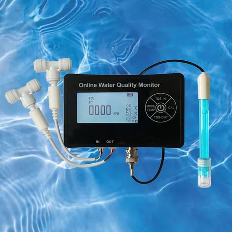 Analyseur de qualité de l'eau en ligne, testeur de qualité de l'eau mural TDS, analyseur de qualité de l'eau multiparamètre, pH-mètre en ligne, modèle rechargeable standard européen 100-240V. (1/5)