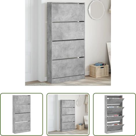 Schuhregal - Schuhschrank mit 4 Klappen Betongrau 80x21x163,5 cm (1/5)