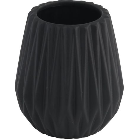 Gobelet à Dents Chicago, Porte-Brosse à Dents en Dolomite, Tasse de Brosse à Dents avec Surface Structurée, Ø env. 8,5 cm, H env. 10 cm, Noir (1/5)