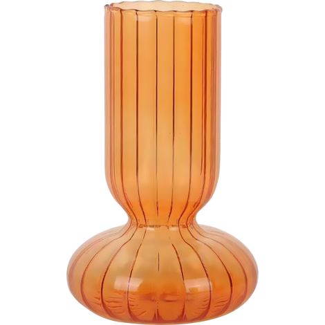 Vase déco Sablon - Modèle transparent en verre coloré, idéal hydroponie et arrangement floral pour salon (orange, motifs stripes) (1/5)