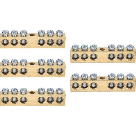 5 Barres de Terre à Bornes 6 Positions Barre de Terre à Bornes en Laiton à Vis, M5 59x8x12mm, Bloc de Barrière en Laiton, pour Appareils Électriques (1/5)