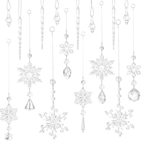 Guirlande De Flocons De Neige En Acrylique - Décoration De Noël Pour Arbre De Noël - 12 Pièces Avec Corde - Style Coloré (1/4)