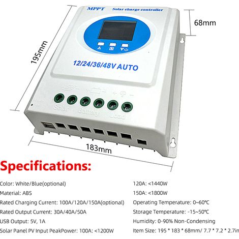 Contrôleur Solaire MPPT 12V Avec écran LCD – Régulateur SODIAL, Blanc