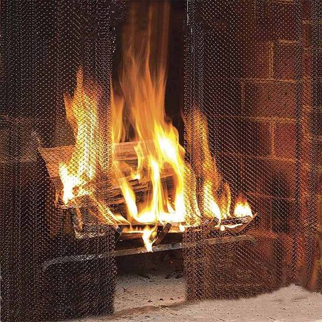 Lot de 2 rideaux de cheminée en maille durable résistant à la chaleur, grille pare-feu en métal pour cheminées 2419in/6148.3cm (1/5)