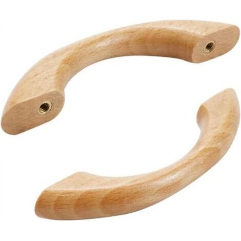 Poignées de meubles en bois 2 pièces poignées de porte poignées d'armoire poignées courbées poignées de tiroir avec vis couleur bois naturel (1/4)
