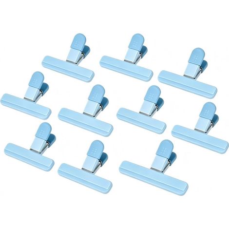 Confezione da 10 clip di chiusura sovradimensionate, clip allargate, clip resistenti per sacchetti alimentari, adatte per chiudere sacchetti del pane, sacchetti per snack, blu (1/5)