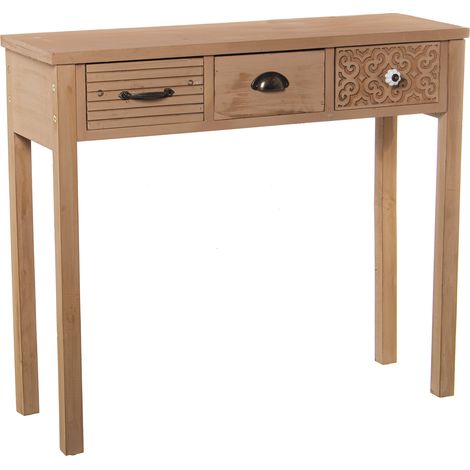 Table d'entrée en bois avec 3 tiroirs 90X30X78 Cm, Sapin+Dm+Contrach (1/5)