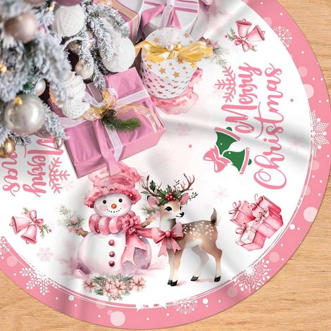 Falda rosa para árbol de Navidad, decoración navideña, muñeco de nieve. Falda de 120 cm para árbol de Navidad, ideal para decoraciones festivas, tanto para interiores como para exteriores. (1/4)