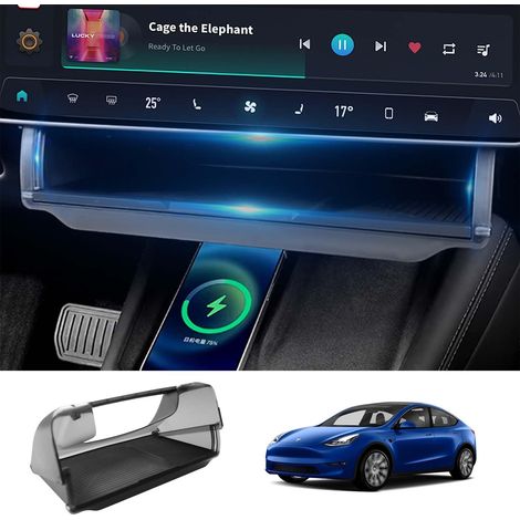 Caja de almacenamiento bajo la pantalla para Tesla Model 3 (2017-2023) y Model Y (2020-2024), bandeja organizadora para la consola central, soporte para tablet diseñado para accesorios Tesla. (1/3)