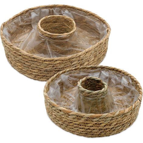 Seegras Pflanzring natur 2er Set mit Folie - 34 / 27 cm - Naturfaser Blumenschale zum direkten Bepflanzen