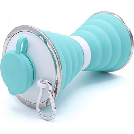 Bouteille d'eau pliable avec boucle, réutilisable, en silicone, pliable, étanche, portable, adaptée au sport, aux activités de plein air, aux voyages, à la salle de sport et à la randonnée.