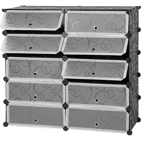Penderie Etagère à Chaussures Modulable DIY Meuble Rangement Modules en Plastique 10 Cubes Noir et Blanc (1/5)