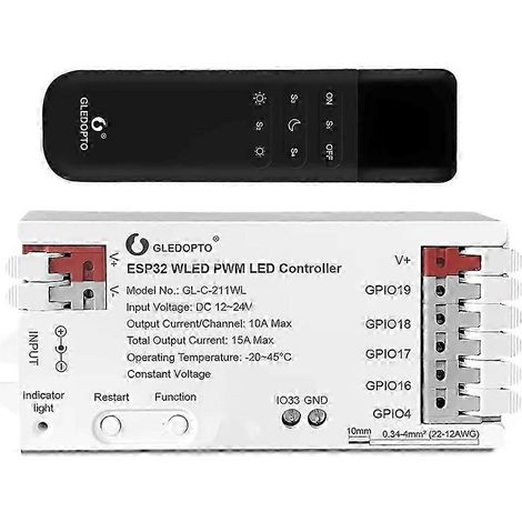 Compatible avec le contrôleur LED WLED ESP32 PWM 5-en-1 GL-C-211WL (DC12-24V, contrôle WiFi), compatible avec les variateurs RGBCCT, RGBW et RGB WWCW CCT JG (1/5)