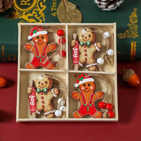 12 Figurines Bonhomme Pain d'Épices Petites Décorations Suspendues pour Sapin de Noël, Ornement de Sapin, Décoration Festive de Noël (Lot de 12)