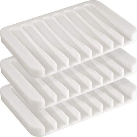Porte Savon - Silicone Blanc - Écoulement Automatique - Pour Salle De Bain Cuisine Voyage - Lot De 3 (1/4)