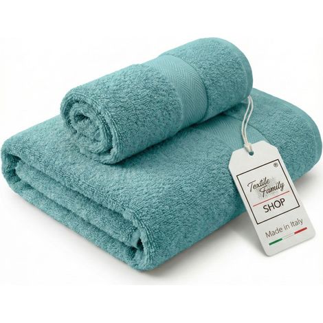 Pair de serviettes visage et invités Acqua Marina - Éponge 100 % coton 450 g/m² Fabriquée en Italie