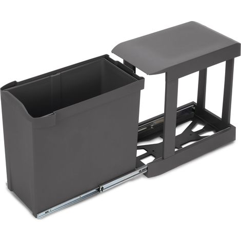Emuca Recyclingbehälter für Küche, 1x30 Liter, Unterseitigbefestigung und automatische Extraktion, Stahl und Kunststoff, Anthrazitgrau (1/5)
