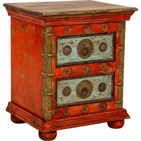 Mesita de noche madera artesanal roja 50x40x59h cm